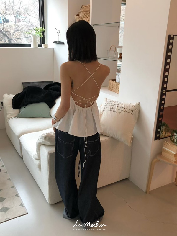 美背蕾絲傘擺上衣